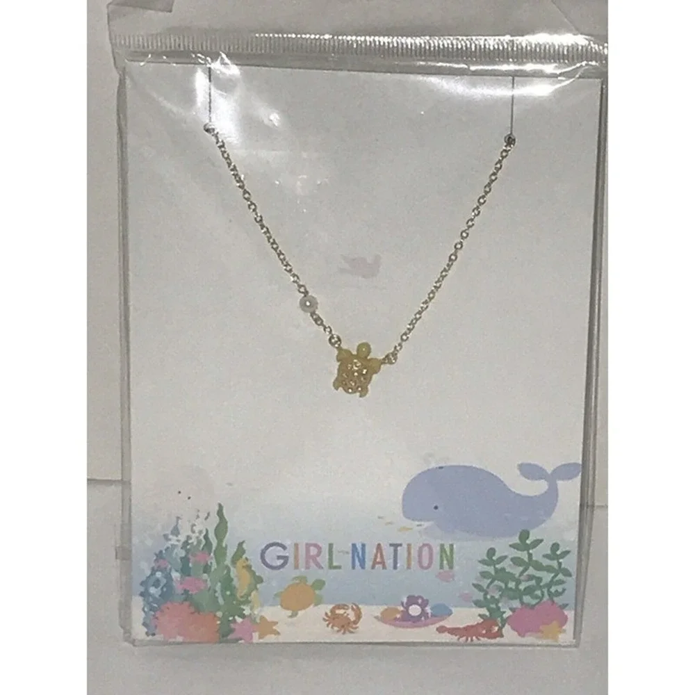 Girl Nation Under The Sea Turtle Necklace 14K Gold Plated Crystal Pearl Accent